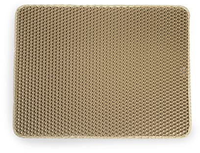 Tappetino per Lettiera Gatto, Beige, Quadrato, 65 x 40 cm, Doppio Strato, Impermeabile, Antiscivolo