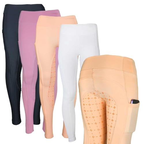 MS-Trachten Leggings invernali da equitazione per bambini, con inserti in silicone, Tabea, arancione, 146 cm-152 cm
