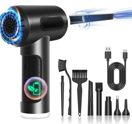 Chanurae Druckluftspray Elektrische Staubgebläse 3-Gang 100000 RPM, Air Duster mit 6000mah Akku, PC Reinigungsset mit Reinigungsbürste und USB Schnellladung