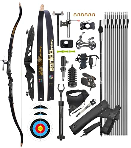 surwolf Takedown Recurvebogen Set für Erwachsene,Wettkampf Recurvebogen,66/68/70,16~40lb,Sportbogen,Langbogen,Jagdbogen（Schwarz Rechts,66-32lbs）