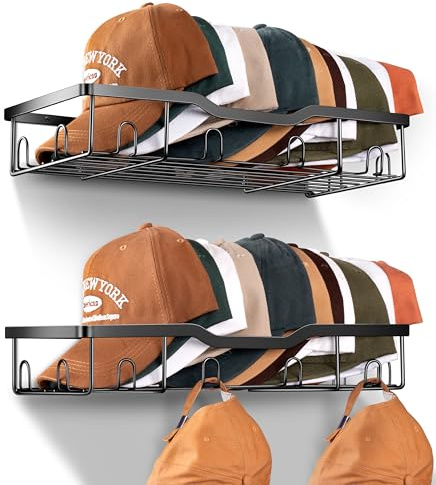 KEETDY Metal Hat Racks for Baseball Caps Wall Hat Organizer Fit 48 Caps Holder, 2 Packs Sturdy Wall Mounted Hat Storage Organizer, Black, Patent: US D1,041,201 S