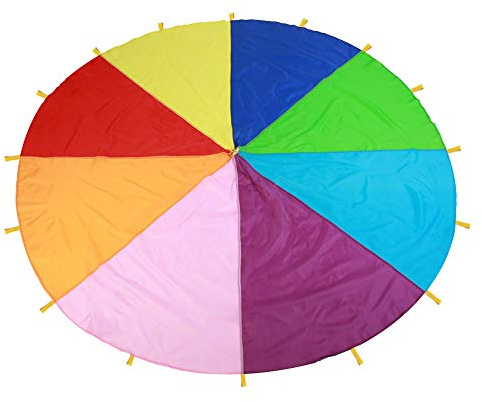 Play Parachute for Kids, Big Rainbow Parachute with Handles multi Coloured Trampoline Tent Canopy Outdoor Indoor Play Lawn Picnic Games Mat, Kids Cooperative Games Birthday Gift