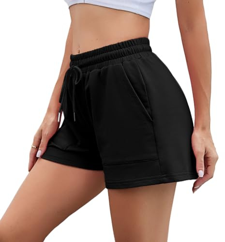 Irdcomps Pantaloncini Donna Estivi Shorts Donna Sportivi Shorts Pantaloni Corti Cotone Larghi con Tasche Coulisse Casual Jogging Nero L