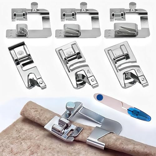 6 Stück Nähfüsse Edelstahl Nähfuß mit Kleine Nähschere Nähmaschine Presser Fuß 6 Größen Nähmaschinen-Saumfußband-Nähschere Multifunktions-Nähmaschinenfüße für Brother Singer, W6, Elina, Janome, Pfaff