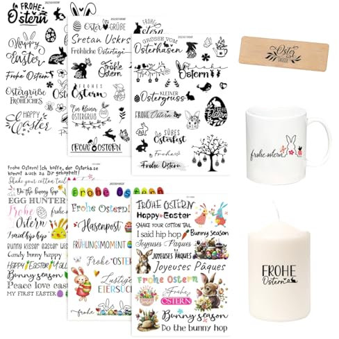 6 adesivi da strofinare Pasqua 21x15 cm - Adesivi per candele Pasqua Adesivi di Buona Pasqua per candele, vetro, legno, ceramica, artigianato, coniglietti pasquali, motivi di uova di Pasqua diy
