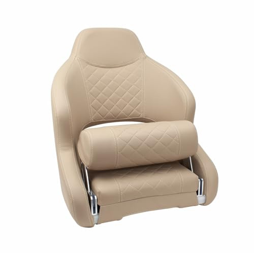 PONTTOR Bootssitz/Bootsstuhl/Steuerstuhl MURR, FlipUp-Funktion, Vinyl Haptik ähnlich Stoff, für Motorboot, Angelboot, Yacht, Boot, Marine (beige)