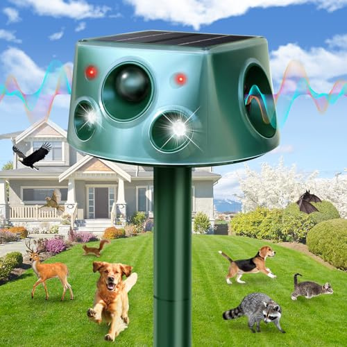 Katzenschreck für Garten, Marderabwehr 65.5KHZ Vogelabwehr Taubenabwehr Ultraschall, 12m Katzenabwehr Marderschreck Garten, IP66 Mäuse Vertreiben Mader Abwehr für Waschbär Vögel Katzen Marderfalle
