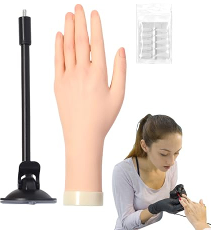Main D'Entraînement Pour Ongles, Main pour Faux Ongles, Réaliste en Silicone avec Ventouse et Gel Colle Doigts Flexibles pour Débutants Hommes École d'Esthétique