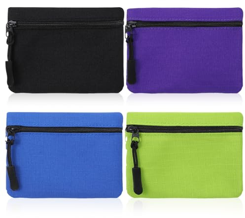Elegaperma 4Pcs Zipper Coin Purse,3×5 Oxford Cloth Coin Purse with Zipper | Simple Style Zippered Coin Purse,Small Zipper Pouch for Purse Cash,Coins,Card,Card,Bill,Bright(Green,Blue,Gray,Purple)