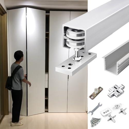 Schiebetür Schiene Unsichtbare Gleitschiene mit Rollen für Falttüren, Schienensatz für Schiebetüren im Scheunenstil – Max. 80 kg, Kastenschienensystemeinheit(44inch/112cm)