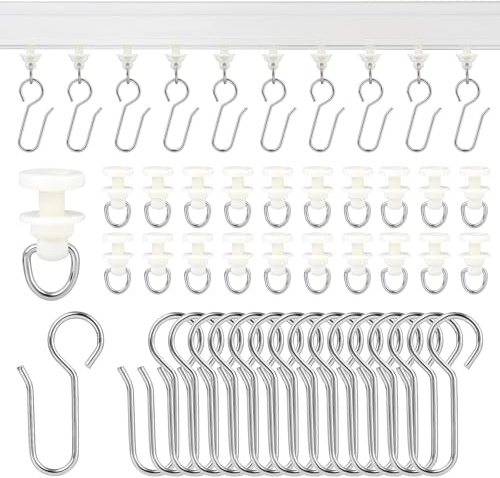 200 rotoli per tende per binari, 100 ganci in metallo per binari e 100 ganci per tende bianche, per tende da doccia, tenda da doccia