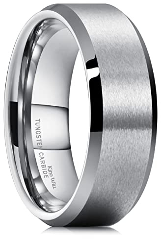 King Will Silver 7mm Men's Wedding Ring - Brushed Matte Finish, Beveled Polished Edge, Comfort Fit Size 9.5