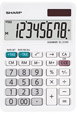 Sharp EL-310W Tischrechner (8 Stellen, Display angewinkelt, Solar- und Batteriebetrieb) Weiß