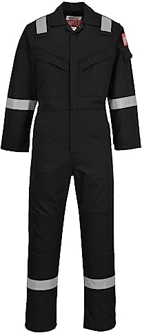 Portwest FR50 Combinaison Réfléchissante Résistante aux Flammes Antistatique et Ignifuge pour Homme avec Protection contre les Arcs Électriques 350g Noire, XXL