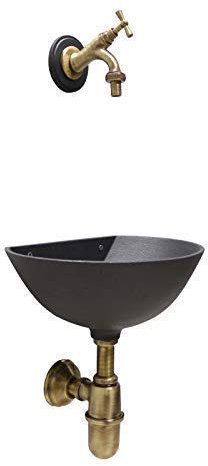 Fonderia Bongiovanni | Fontaine de jardin extérieure | Évier d'extérieur | Modèle 600 303B | avec robinet en laiton bruni et siphon | pour Casa Jardino| Fontaine murale extérieure