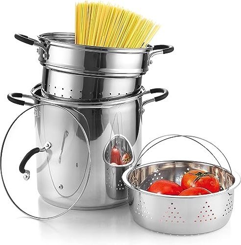 Cook N Home 02401 Basic Pasta Cooker Steamer Multipots, Stainless Steel, Silver