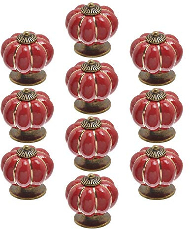 POFET 10 pomelli in ceramica per porta, motivo zucca, vintage, per cassetti, armadi, mobili, decorazione della casa, colore rosso
