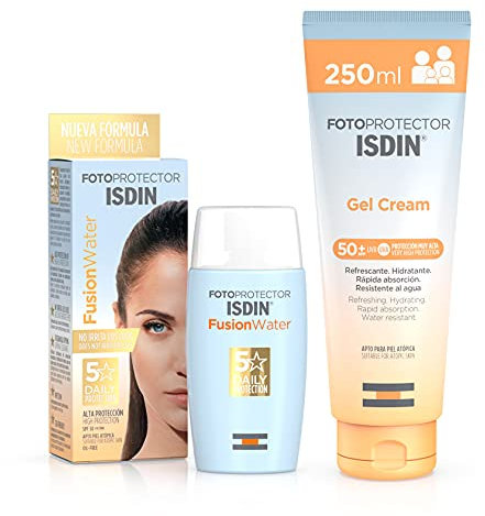 ISDIN PACK Protector Solar Corporal Gel Crema SPF 50+, Protector Solar Facial Fusion Water SPF 50