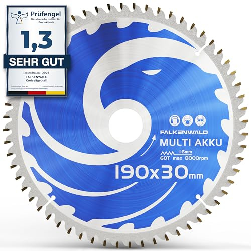 FALKENWALD® Sägeblatt 190x30 mm (Akku) - Ideal für Holz, Metall & Aluminium - Kompatibel mit Bosch GKS 65, PKS 66 AF - Universal Kreissägeblatt 190x30 mm