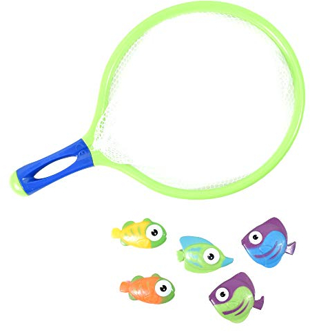 BLUE SKY - Epuisette de Peche avec 5 Poissons - Jeu d'Adresse et de Plein Air - 040093 - Jouet Enfant - Attrape Poisson - Bleu - Plastique - 30 cm - À Partir de 3 Ans