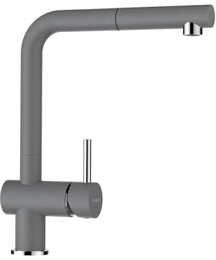 SCHOCK® Küchenarmatur Epos Croma I graue Hochdruck Armatur mit ausziehbarer Schlauchbrause I 360° drehbar I Spültischarmatur für Küchenspüle I gebürstetes Design I Einhebelmischer Messing