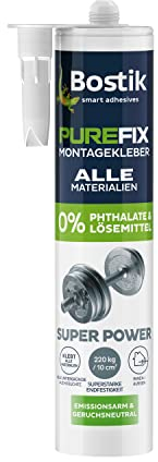 Bostik Purefix Montagekleber Super Power, Für schwere Gegenstände, Für alle Materialien, Wasser- und Wetterbeständig, Phthalat- und lösemittelfrei, 450 g Kartusche, Weiß
