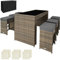 tectake® Bartisch mit Barhocker Set, Polyrattan Gartenbar Set mit Bartisch und 6 Barhocker mit weichen Sitzpolstern, Gartenmöbel Set inkl. Schutzhülle, ideal für Garten, Balkon, Terrasse - Natur