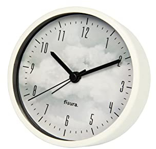 FISURA - Reloj Despertador analógico Plateado con Nubes. Despertador sin Tic-TAC. Despertador de Pilas. Despertador de Metal de 11 cm de diámetro y 3,8 cm de Ancho.