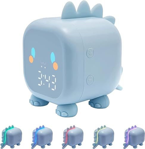 BNGXR Sveglia Digitale per Bambini, Sveglia Dinosauro Digitale da Comodino, Comodino Trainer per Il Sonno per Bambini, Luce Notturna Colorata a Tempo Ricaricabile USB (Blu)