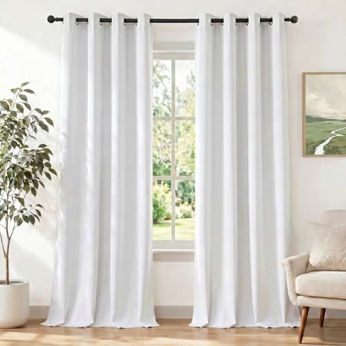 Ystyle Gardiner Vardagsrum om 2 Set, 140 X 280 cm, Mörkläggningsgardiner, Termiska Gardiner, Värmeisolerande Gardiner, Öljettgardin, Gardin Med Öljetter för Vardagsrum Sovrum, Vit