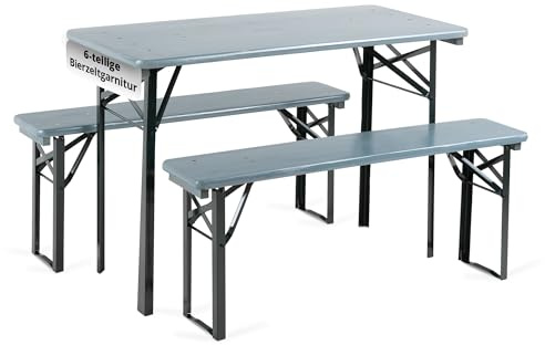 Stagecaptain BB-117 GY Hirschgarten Garniture de Bière Balcon 2X Set - 117 cm - Tente Pliante 2X Table & 5X Banc - Siège Bois - Intérieur/Extérieur - Gris