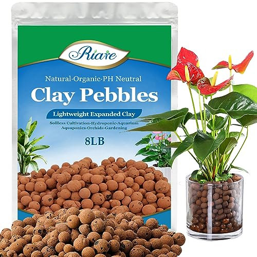 Riare 8 LBS Organic Expanded Clay Pebbles for Plants- 4mm-16mm Natural Leca Balls Lightweight Hydroponic Clay Pebbles for Indoor Plants, Hydroponic Growing, Plants Drainage, Aquaponics, Terrarium