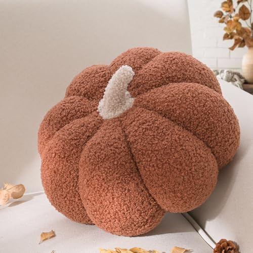 Yhoelata Halloween Coussin Citrouille Grand, Coussin Forme de Citrouille Brun, Coussins Décoratif d'automne, Coussins Esthétique pour Canapé en Velours Teddy, Décoration Maison, Cadeau 30 cm