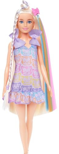 Barbie Fun & Fancy Puppe mit Accessoires, Modepuppe mit extra langem blondem Haar und 2 Looks, inklusive silberfarbenem Metallic-Kleid und Haarverlängerung, JCT72, [Mehrfarbig]