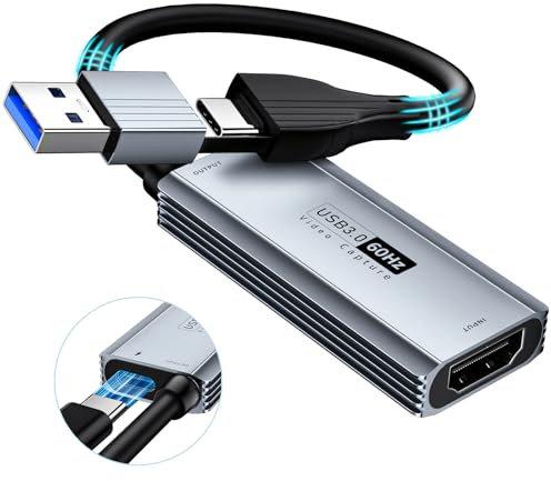 capturadora Video XIIXMASK USB 3.0 con 100W PD – HDMI a USB-A/C, Captura a 1440P 30fps y 1080P 60fps para Streaming, Grabación de Juegos y Transmisión en Vivo – Compatible con Quest 3, Switch