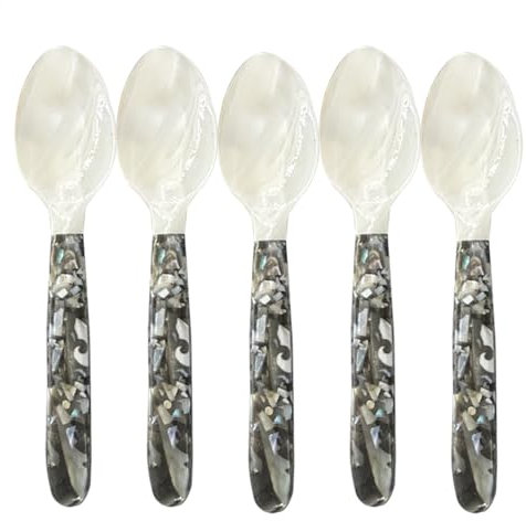 Cucharas de caviar con asas redondas, cuchara de caviar de nácar, cucharas decorativas para servir caviar, juego de servidor de caviar de lujo, elegantes cucharas de postre de perlas, cucharas de