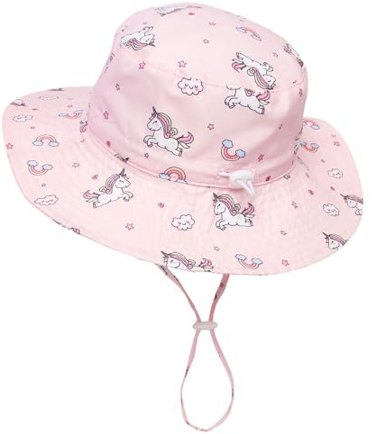Jupsk Baby Sun Hat Toddler Summer Bucket Hat Wide Brim Beach Cap with Adjustable Chin Strap UPF50 for Kids Child Boys Girls 2-5 Years (Unicorn)