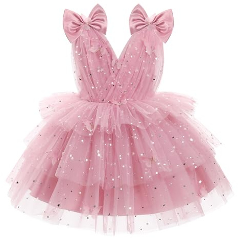 Vestido de cumpleaños de mariposa para bebés y niñas, sin mangas, con cuello en V, princesa arcoíris, tutú de tul con volantes, vestido para niños pequeños, formal, para boda, fiesta, 18-24 meses