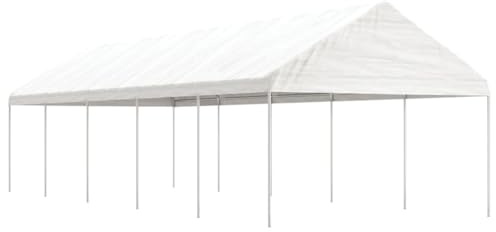 Gazebo da Giardino con Tettoia, in Polietilene e Acciaio Zincato, Design Spazioso, Tenda per Feste, Gazebo da Spiaggia, per Giardino e Campeggio, Colore Bianco, 11.15x4.08x3.22 m