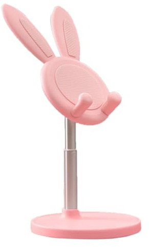 CHEOTIME Support de téléphone Portable réglable, Lapin Mignon, Angle de Hauteur Portable, Support de Bureau réglable pour Tablette, Accessoires de Bureau, Gadgets de Cuisine (Rosa)
