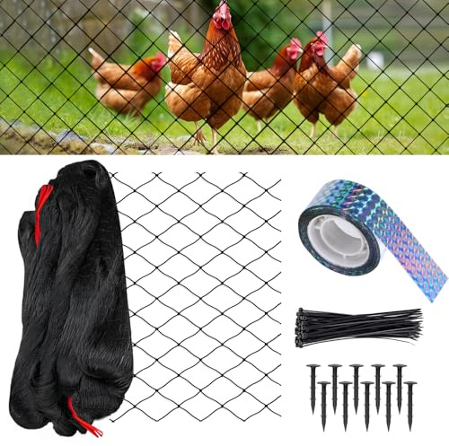 KBIBCK Vogelschutznetz 7,5m x 15m, Vogelnetz Schwarz 5cm Masche mit Vogelabwehr, Netz für Hühnergehege, Gartennetz, Teichnetz, Volierennetz für Schützt Obstbäume und Gemüse vor Vogelfraß