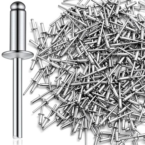 Otoolling 300 Pcs 1/4 x 5/8 Large Flange Pop Blind Rivets Aluminum Blind Rivets Flange Diameter 1/4 Aluminum Body Steel Mandrel Rivet for Automotive Metal DIY Enthusiasts Fragile Panels Cases