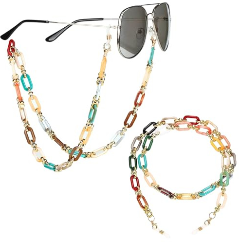 RANYAKE 2Articles Chaîne de Lunettes pour Femmes,Acrylique Chaîne Lunettes de Soleil,Cordon Lunette,Lanières pour Lunette Colorées et Tendance,pour Usage Quotidien,S'accordent avec Toutes vos Tenues