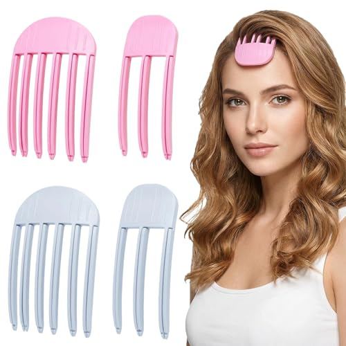 BAHME 4 Pcs Clips Pinces pour Racines, Volume Cheveux, Facile à Utiliser, la Brosse Coiffante Apporte Volume et Densité, Brosses Noires et Brosses Roses Accentuent la Richesse de la Chevelure