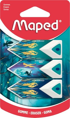 Maped - Lot de 3 Gommes Blanches Pyramides - Précision et Confort