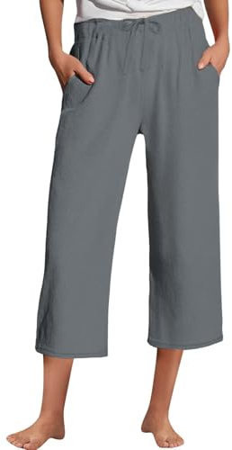 3/4 byxor, dam, sommar, culotte, dam, capribyxor, sommar, lediga fritidsshorts med fickor, elastisk midja, sommarshorts, bekväma promenadshorts för vardag och fitness, breda ben, byxor, enfärgade