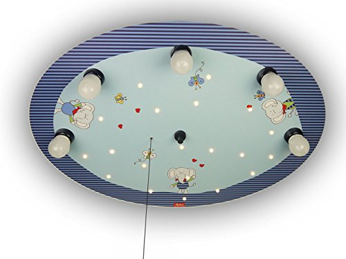 Kinder LED Deckenleuchte mit bunten Elefanten, Zugschalter für Schlummerlicht Funktion im Kinderzimmer!
