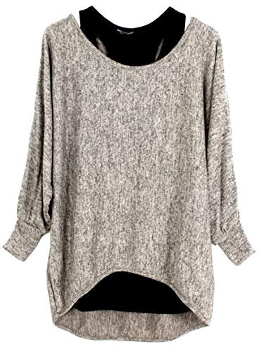 Emma & Giovanni - Damen Oversize Oberteile Tshirt/Pullover (2 Stück) / Made In Italy, L-XL, Hellbeige