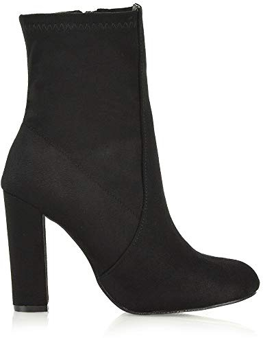 ESSEX GLAM Womens High Rise Block Heel Zip Up Booties Shoes Ladies Round Toe Stretch Sock Ankle Boots 3-8