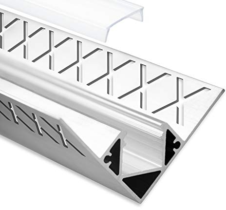 LED Aluminium Fliesenprofil F2 Mirach 2 Meter inkl. Abdeckung Opal/Klar LED Fliesenprofil 2m LED Alu Profil Fliesen (F2 Opal)